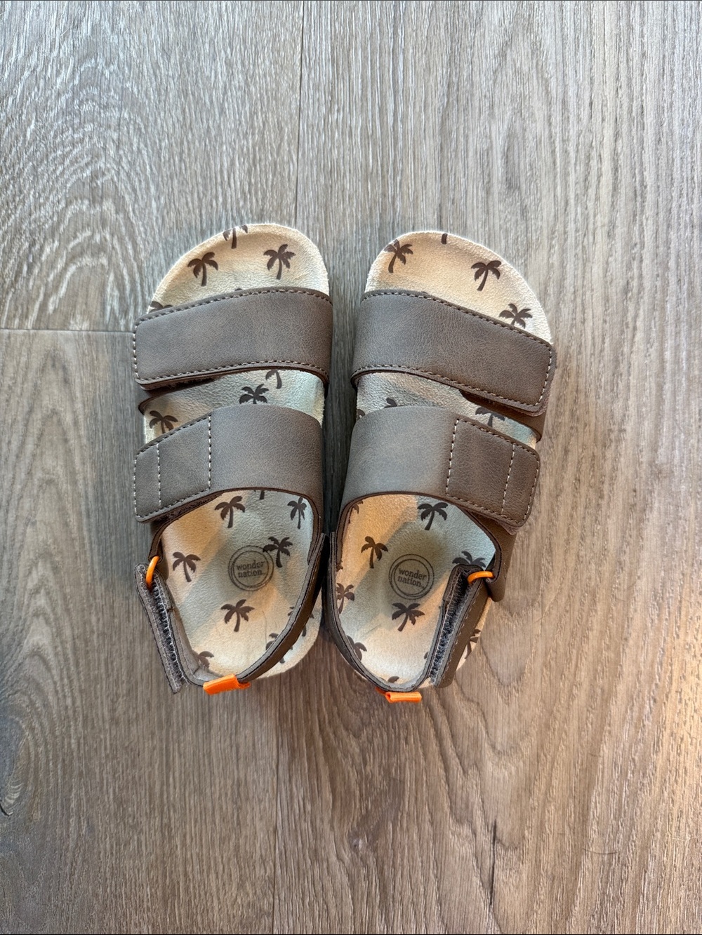 wonder nation Brown Palm-Print Hook-and-Loop Kids Sandals